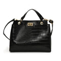 PU leather shoulder messenger bag in black with open front pocket and shoulder strap, 25x20x9cm