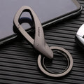 Zinc alloy car key waist hanging double ring keychain in black, chrome, or nickel colour, measuring 8.3 by 3.5 cm.