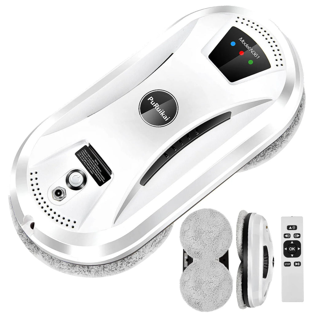 White automatic window cleaning robot HCR-02 with remote control, 28cm x 13cm