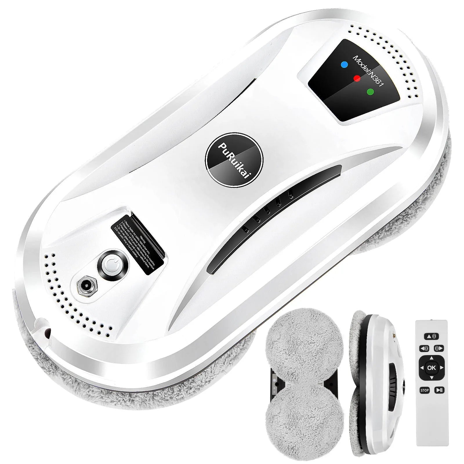 White automatic window cleaning robot HCR-02 with remote control, 28cm x 13cm