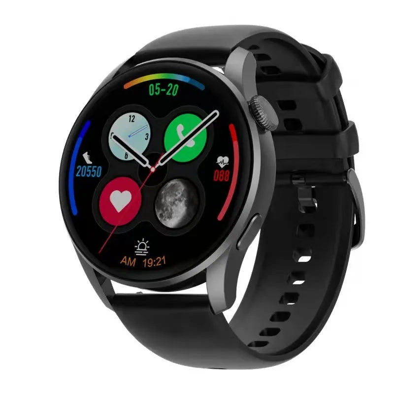 Wireless charging health monitoring sports watch with 1.3-inch screen, TPU strap, heart rate and blood pressure tracking, black crude steel colour