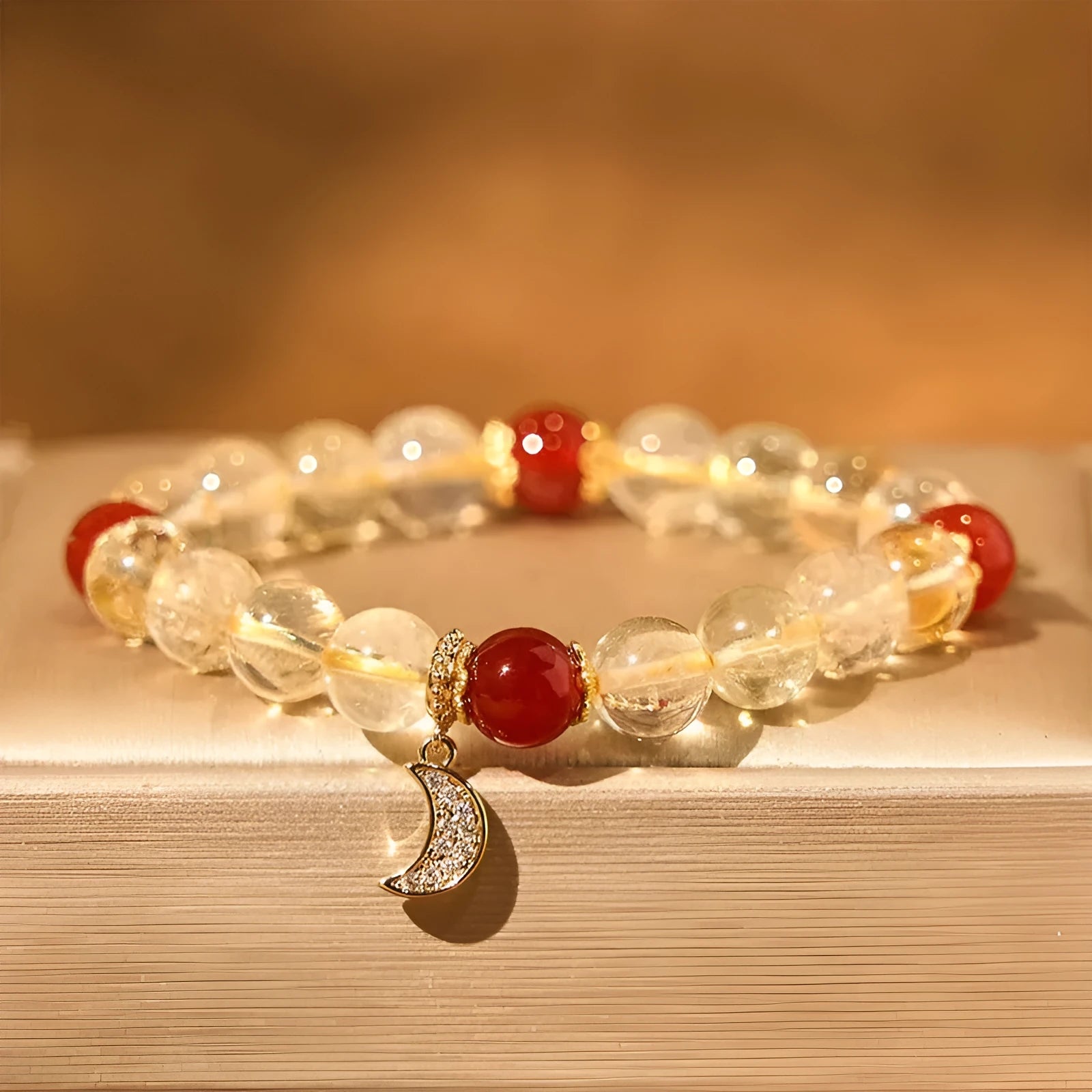 Handmade citrine red agate moon boom crystal bracelet for women
