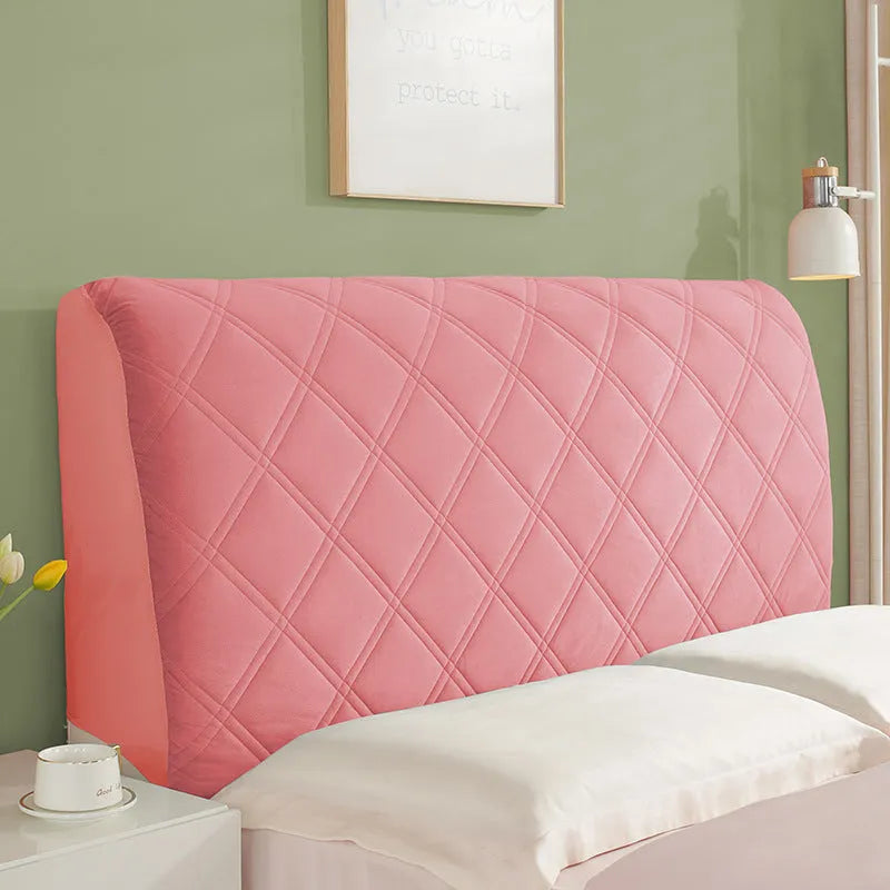 Crystal velvet bed cover in beige suede plaid pattern with cotton thickened padding for headboard fit