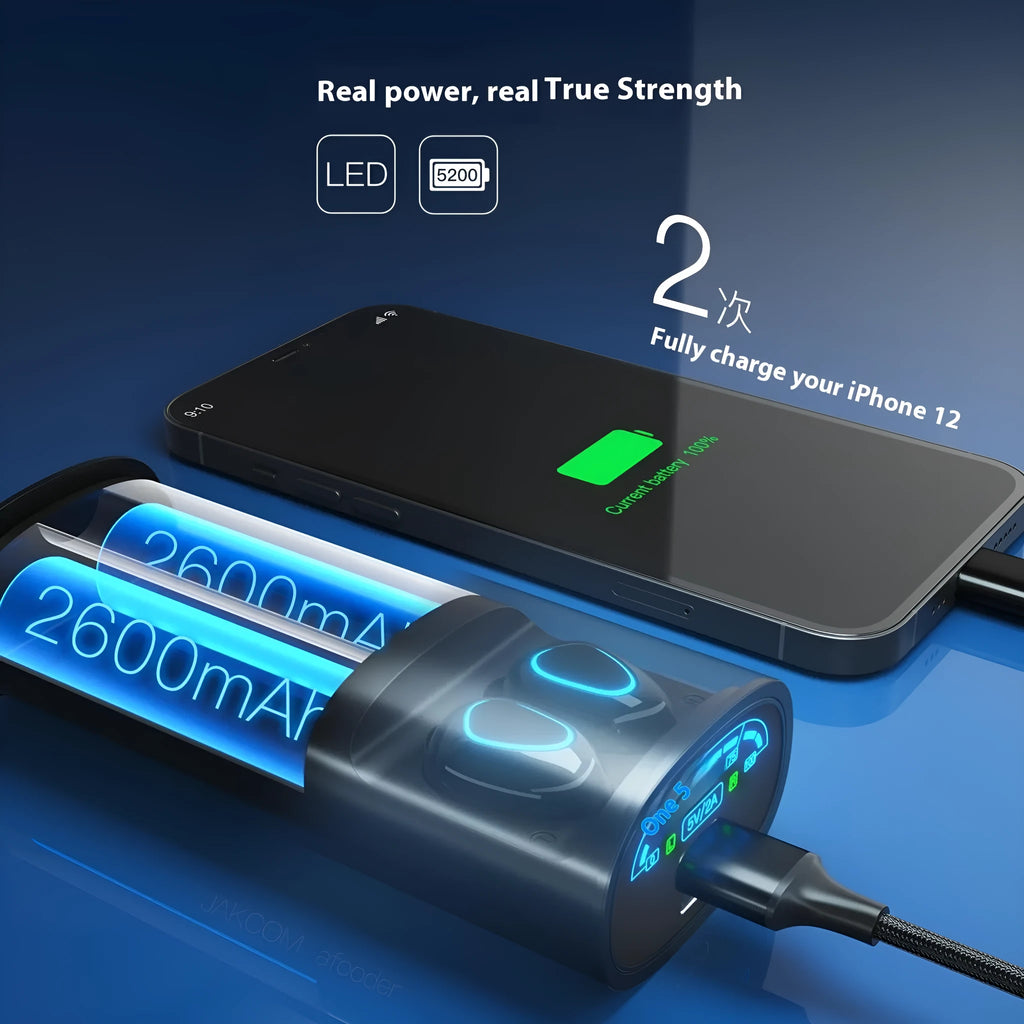 TWS2 true wireless Bluetooth headset with black charging case and earphones