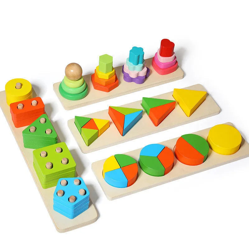 Wooden geometric column building blocks toy in May Day set column colour with colour box packaging 27cm