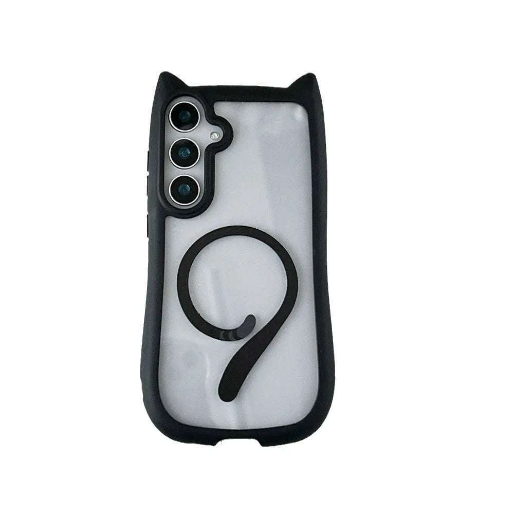 Personalised cat ears magnetic phone case for Samsung with acrylic shell in black colour