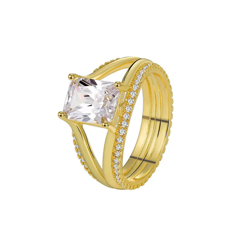 Gold geometric women's ring with square zircon stone on copper band