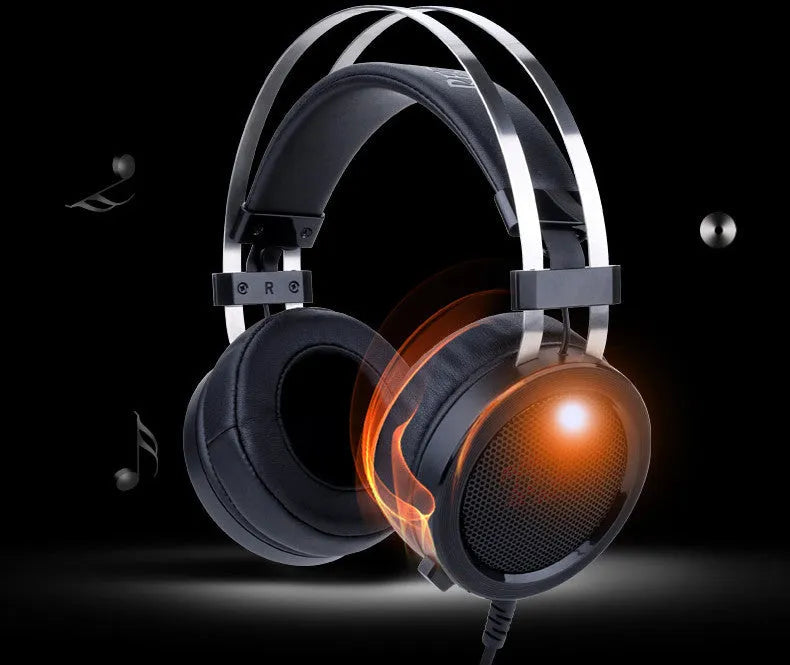Black wired computer gaming headset with 3.5mm plug and long cable