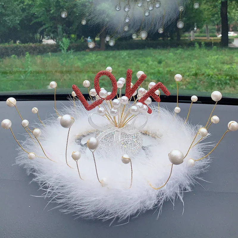 Clay star car decoration ornament for centre console in various red, pink, and pearl white colour designs.