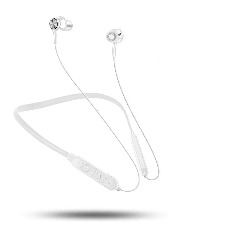 G03 black neckband sports Bluetooth earphones shown on a neck, with USB cable.