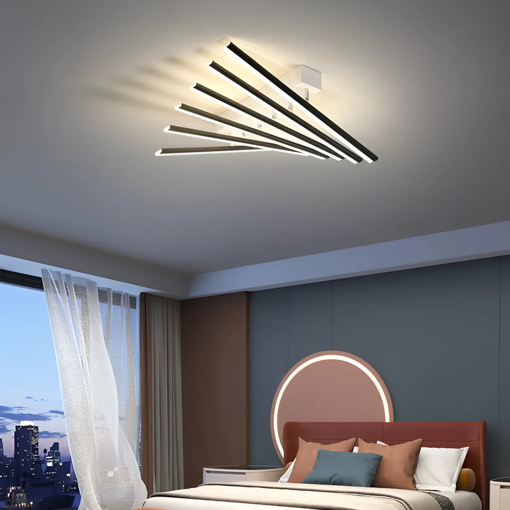 Modern wave-style six-head LED ceiling light in black or gold finish with ceramic construction