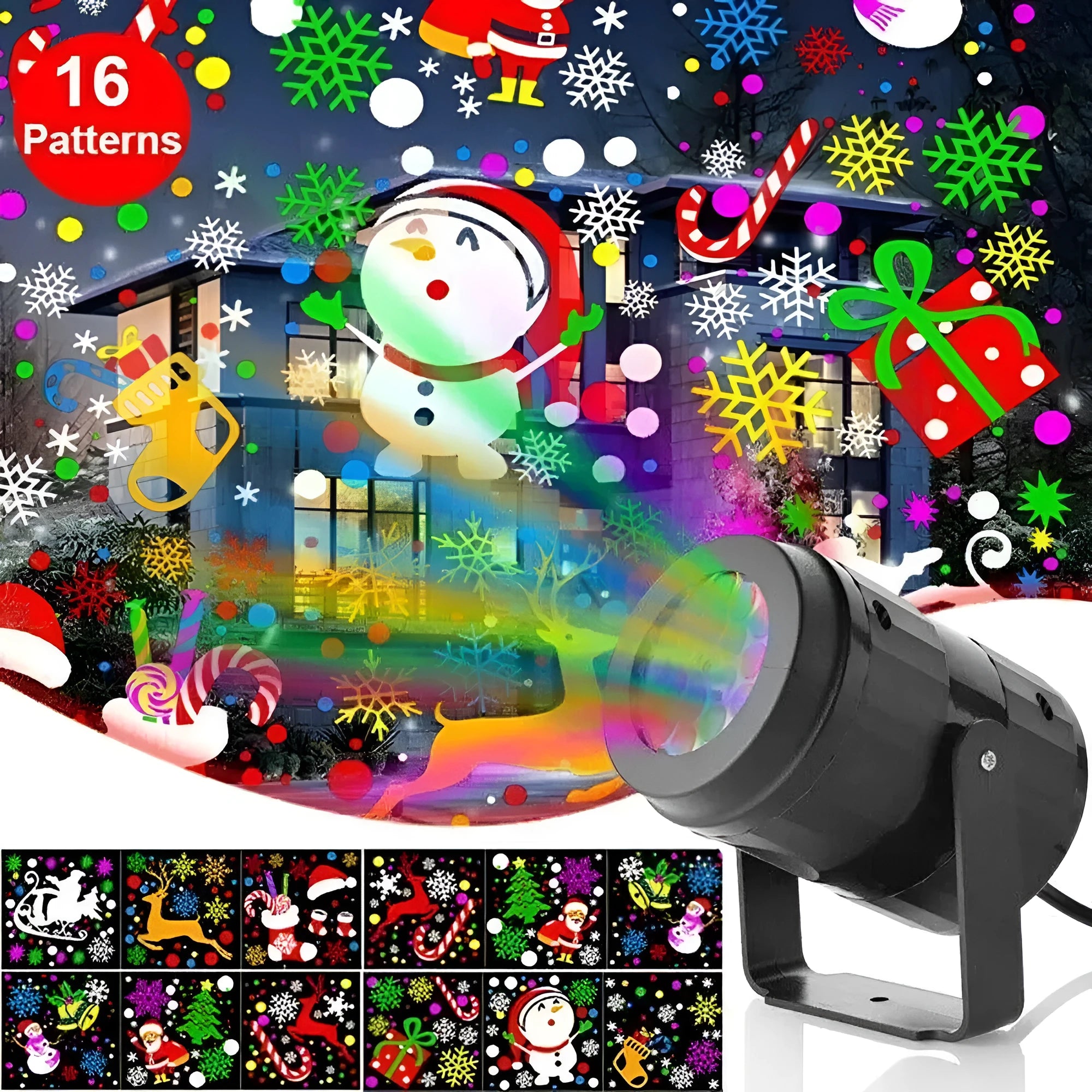 Christmas LED snowflake projector light showing rotating festive patterns for outdoor and indoor holiday decoration