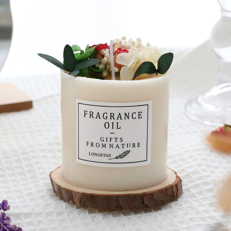 Dried flowers decor romantic aromatherapy candle with embedded pressed botanicals in 330g size