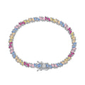 Silver zircon bracelet for women with geometric circle triangle hexagon octagon quadrangle shapes 16cm length