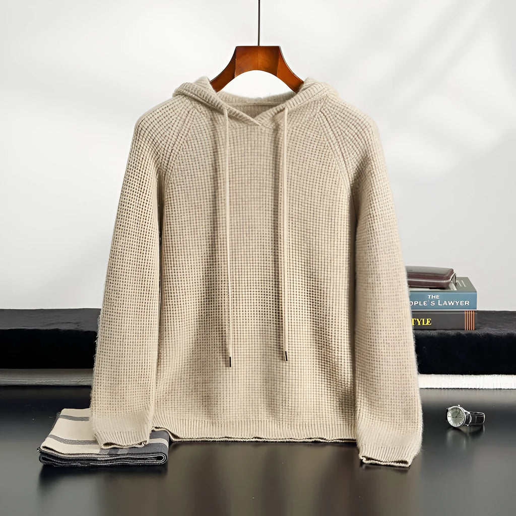 Hooded cashmere sweater in camel, grey-green or navy blue, loose thickened winter pullover with long sleeves, sizes S to XXXL.