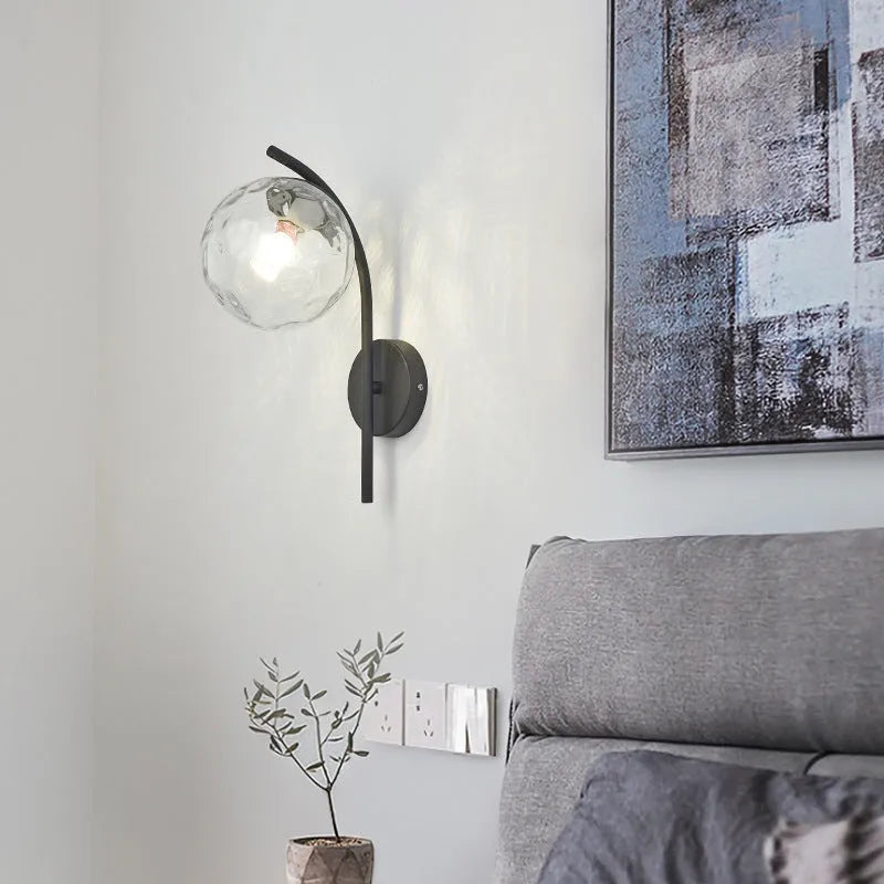Nordic iron wall lamp with milky white cover installed on staircase wall