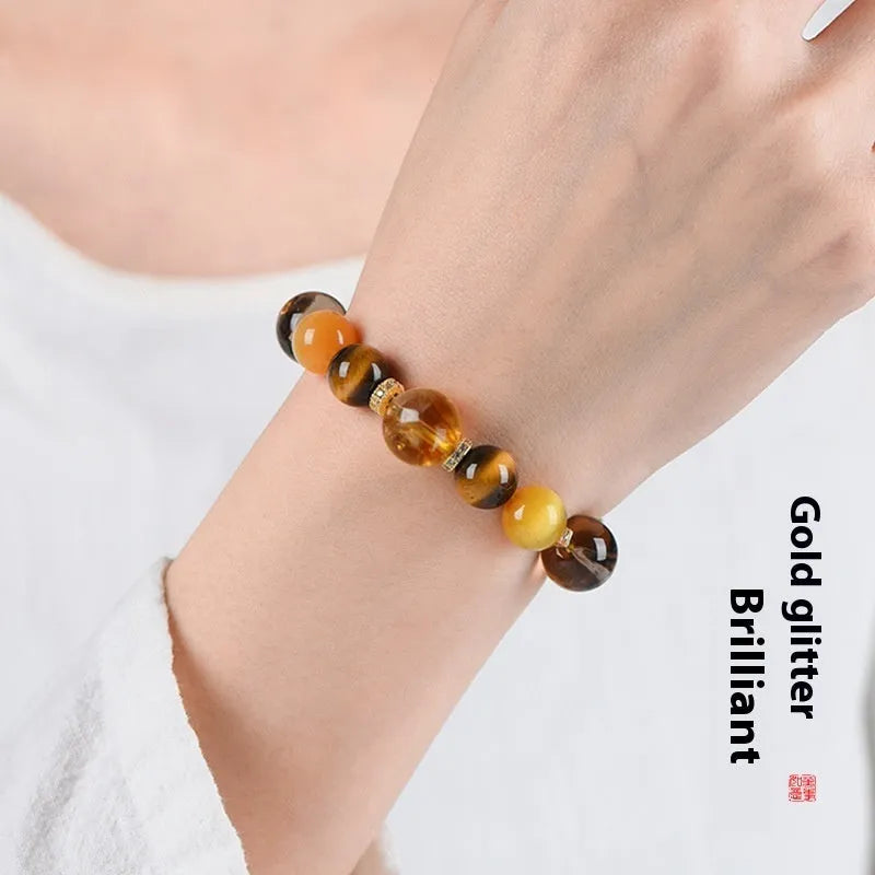 Women's natural yellow artificial crystal bracelet with 10mm string beads and unisex design