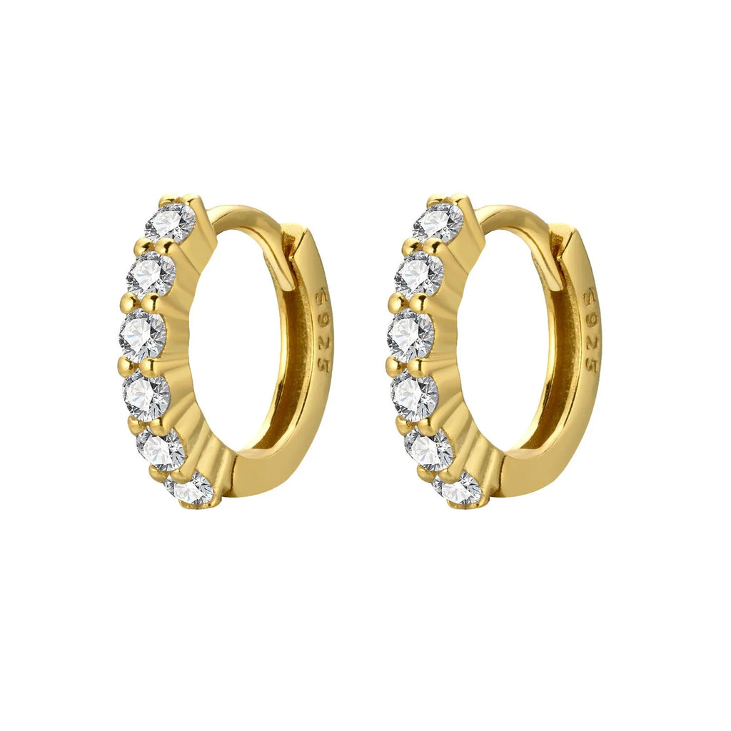925 silver geometric stud earrings in white gold finish on white background