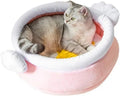 Pink honey pot shaped cat sofa bed with soft fleece and a removable cushion for small pets.