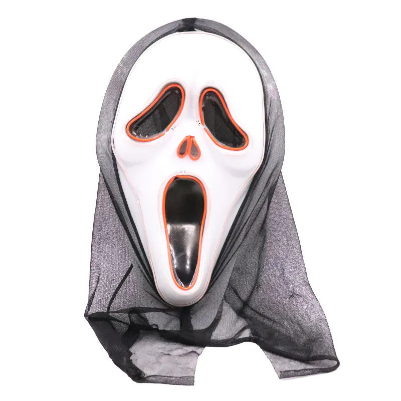 Halloween scary skull LED glowing screaming mask with white shell and ice blue light