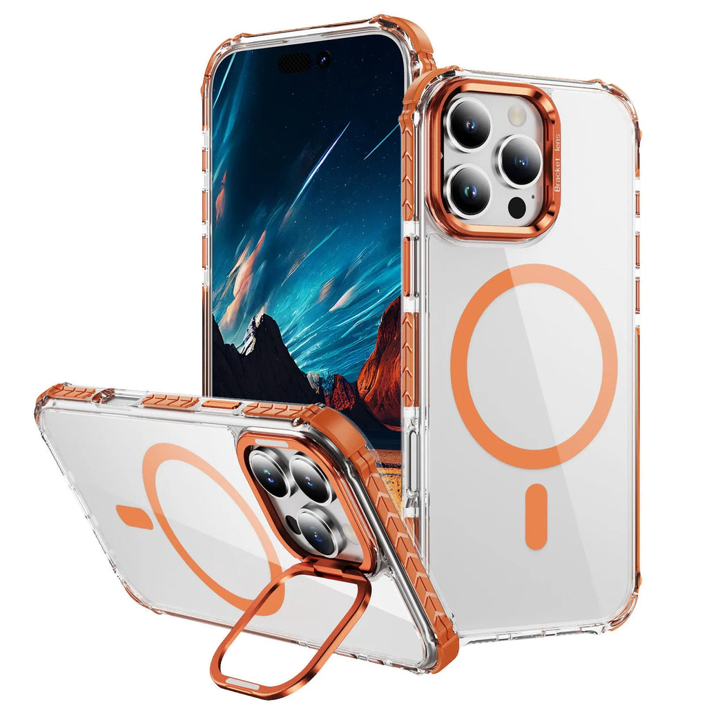 Transparent magnetic iPhone 16 Pro case with airbag cushioning in six colour options