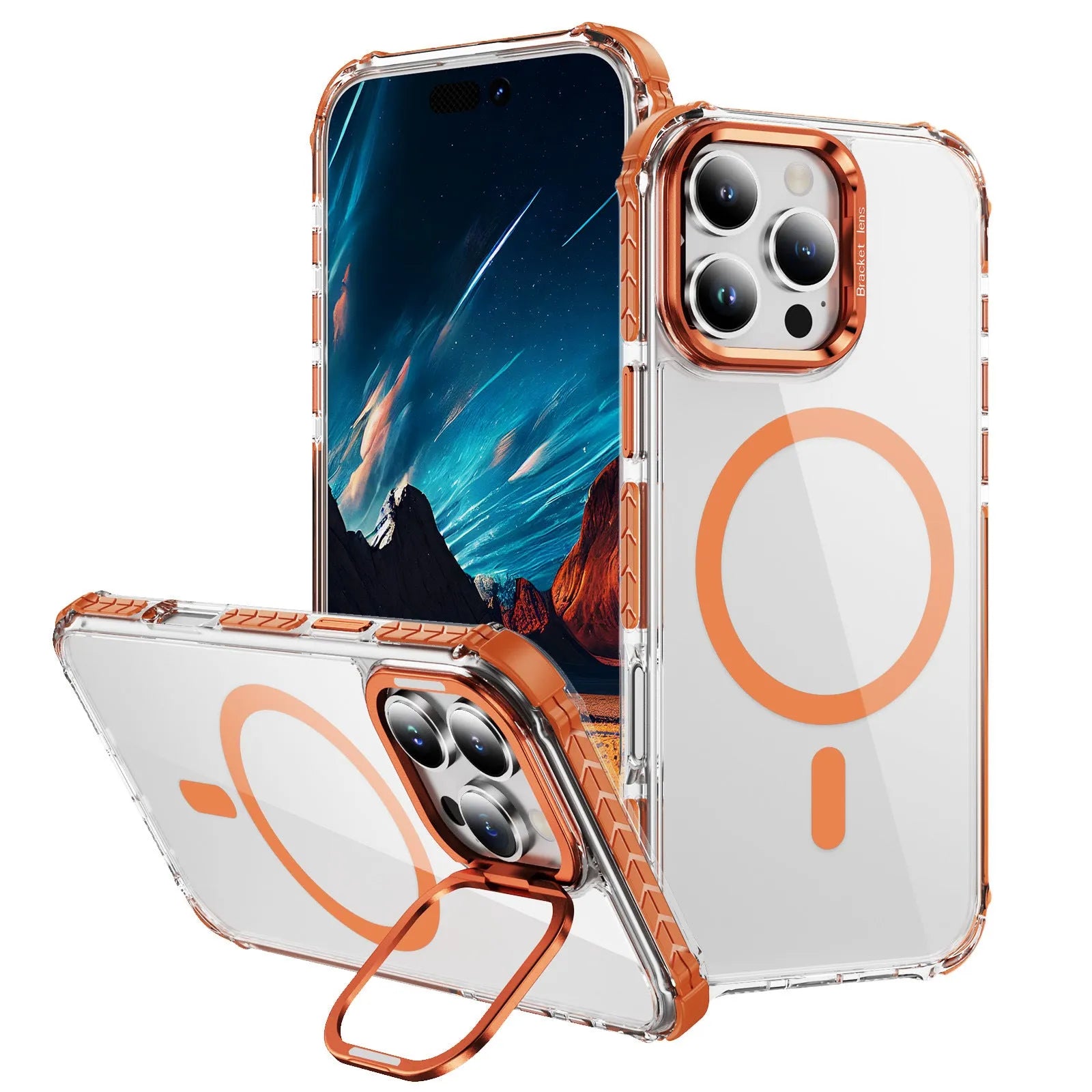 Transparent magnetic iPhone 16 Pro case with airbag cushioning in six colour options