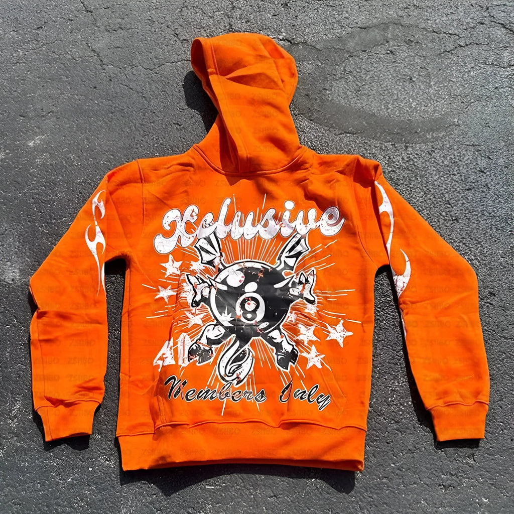 Loose street hipster pullover with personalised letter printing on the front in orange