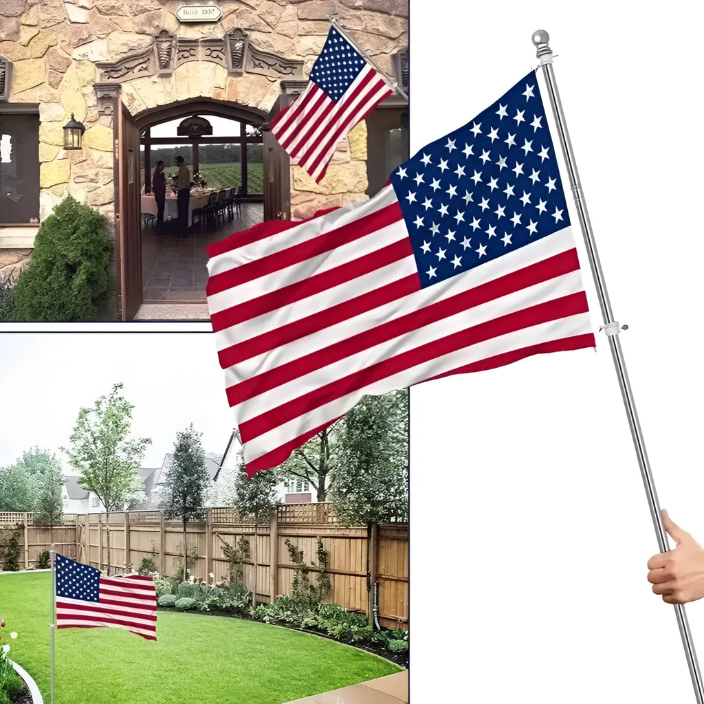 6ft five-section stainless steel wall hanging flagpole in black outdoor