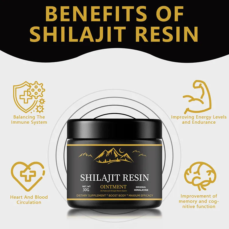 Trace Minerals Fulvic Acid Shilajit Resin 30g jar with wooden spoon, dark brown pure Himalayan resin