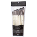 Set of ten pearl white and black nylon watercolour brushes with wooden handles.