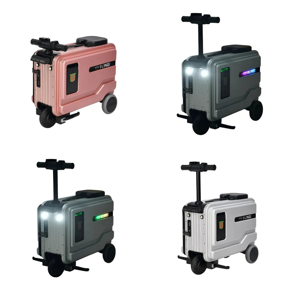Multifunctional smart boarding bag riding suitcase in advanced silver with aluminium magnesium frame and single-directional wheels