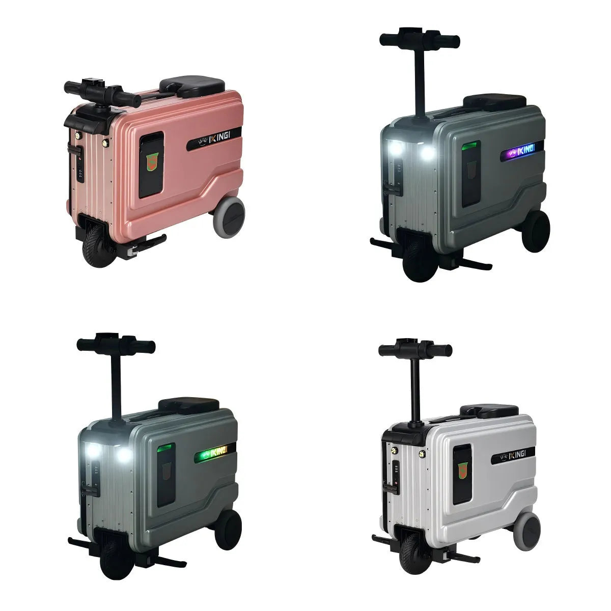 Multifunctional smart boarding bag riding suitcase in advanced silver with aluminium magnesium frame and single-directional wheels