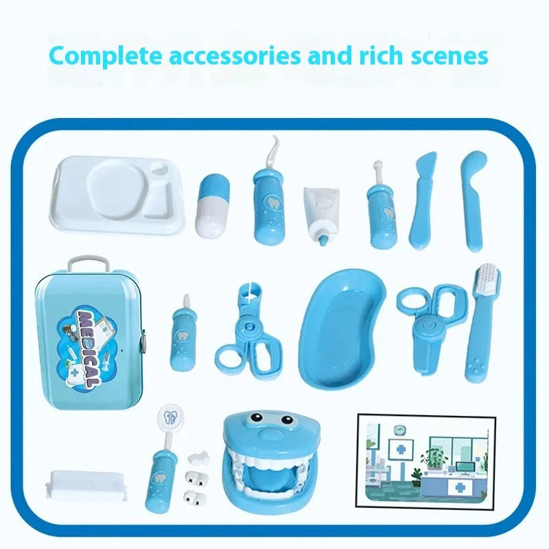 Sky blue plastic toy backpack storage box two-in-one children doctor play house set