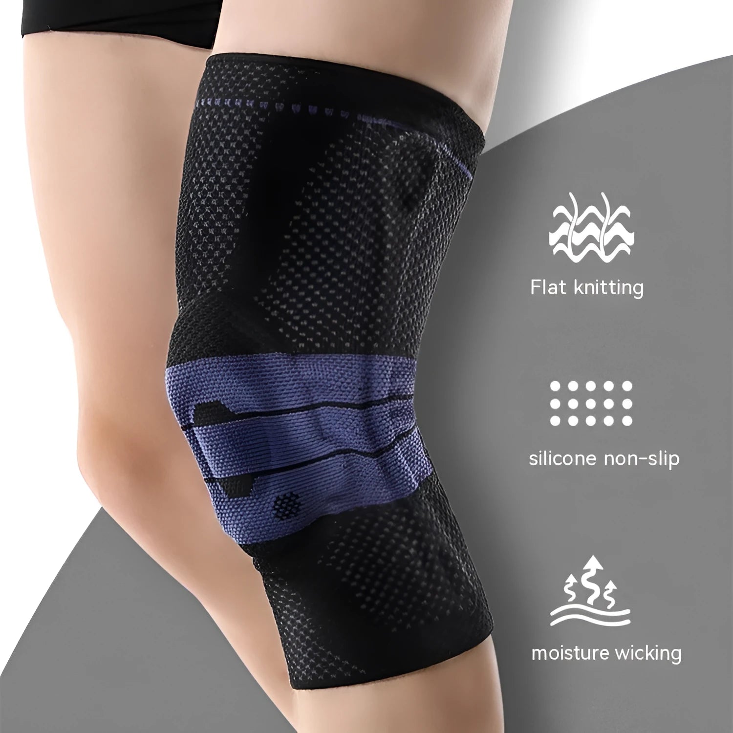 Adult basketball sports kneecaps in nylon-spandex material showing black and blue colour option