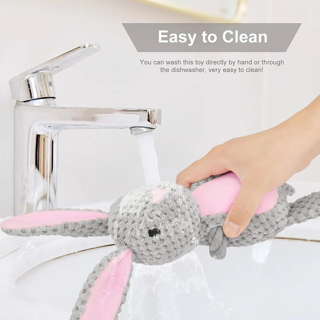 Plush dog toy with squeaker, crinkle paper and cotton rope in animal designs for small medium dogs