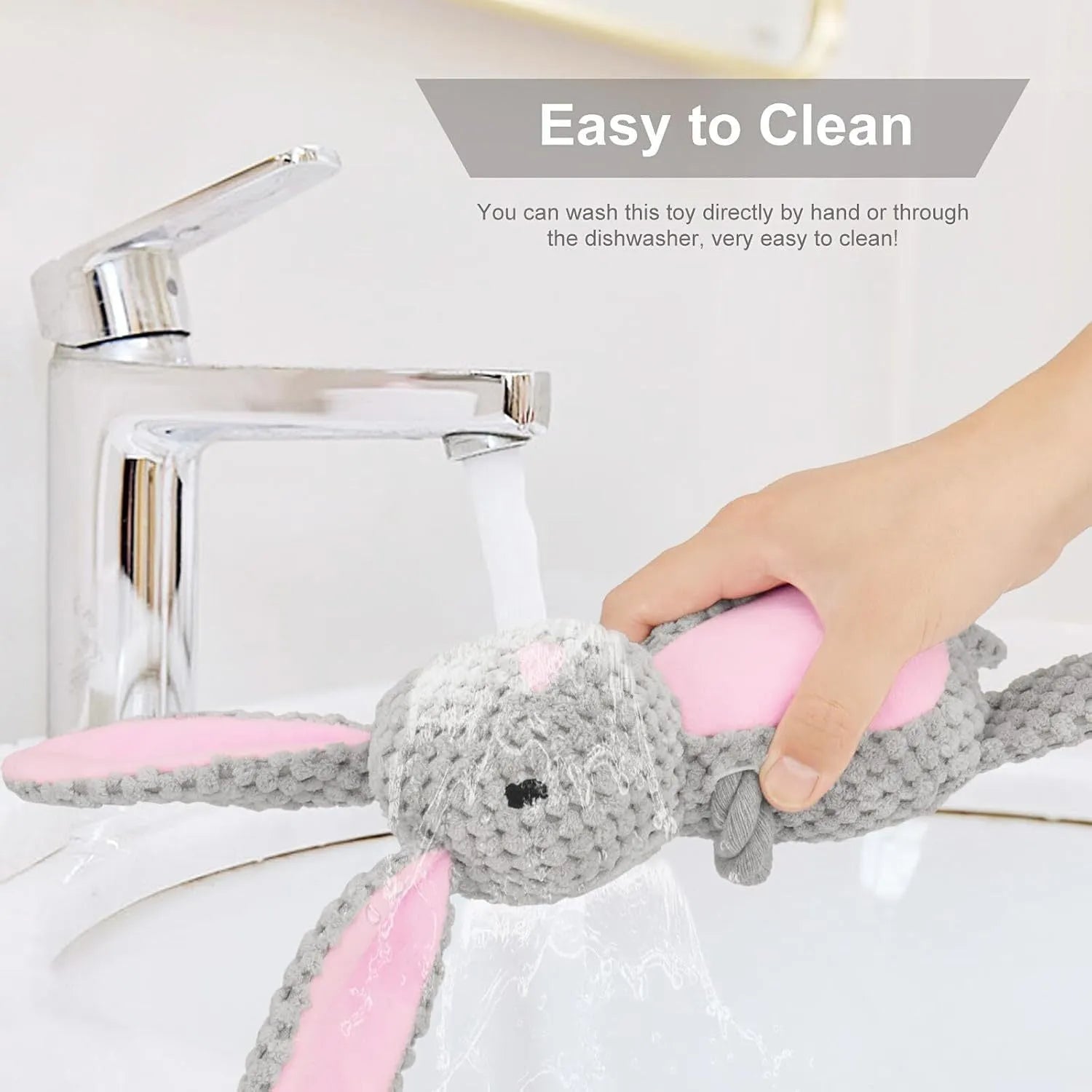 Plush dog toy with squeaker, crinkle paper and cotton rope in animal designs for small medium dogs