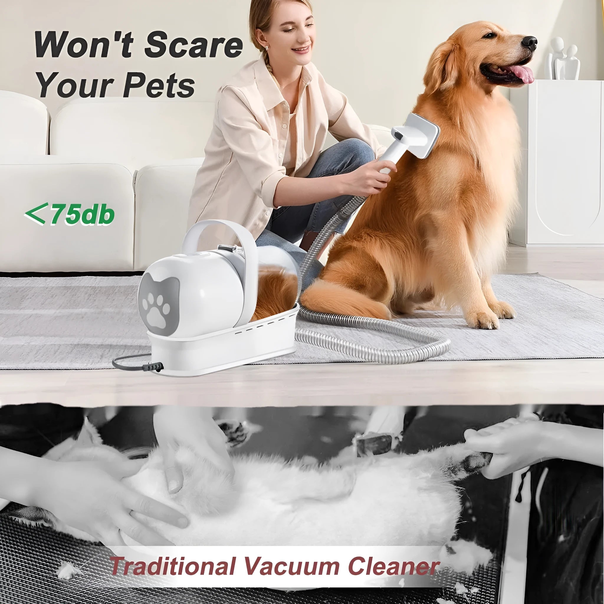 White ABS plastic 7-in-1 multifunctional dog grooming vacuum trimmer device
