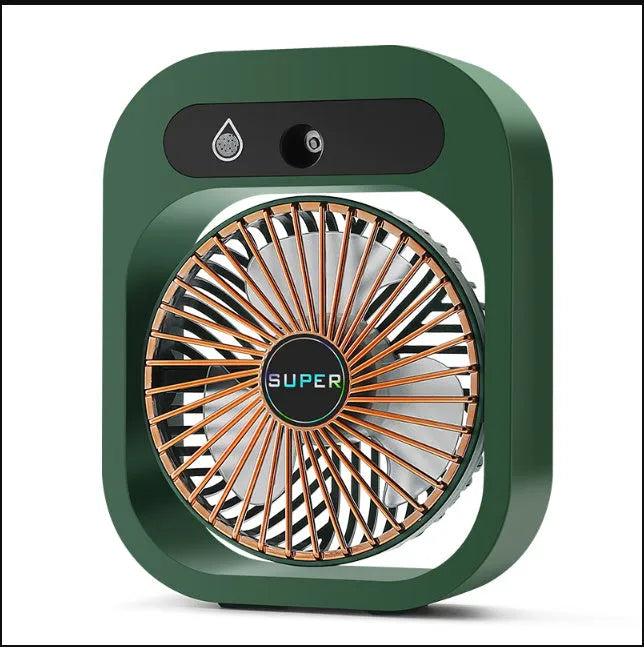 Green and white USB portable desk misting fan with humidifier function and adjustable wind direction