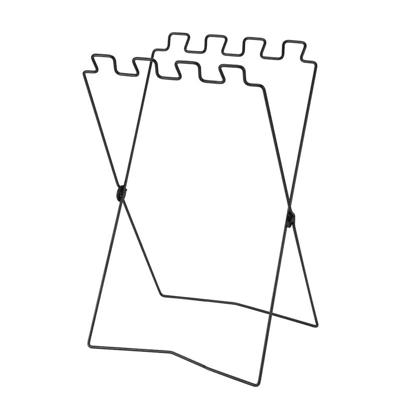 Stainless steel folding garbage bag bracket in collapsed position showing silver finish