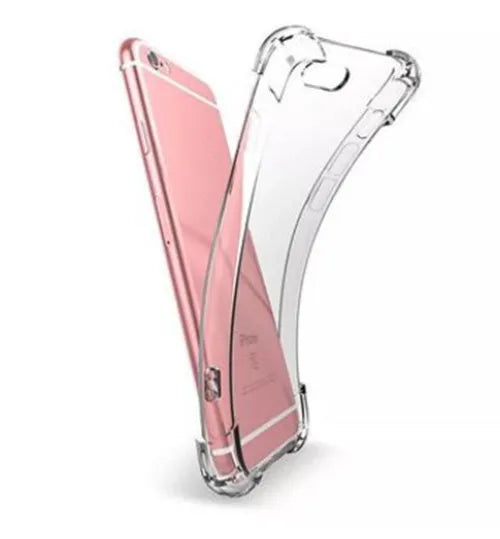 Clear transparent TPU shockproof back cover case for iPhone on a table