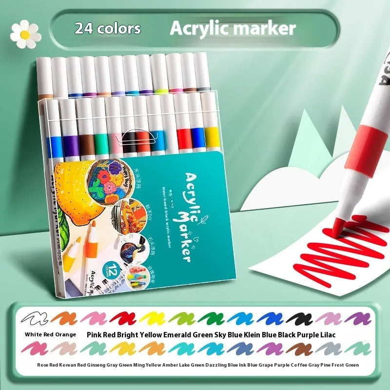Acrylic marker pen set in multicoloured plastic barrels, available in different colour count options for painting projects.