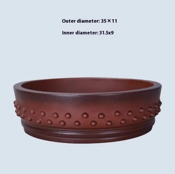 Retro plain cement ancient nail round breathable purple sand flower pot, small size, on a desk