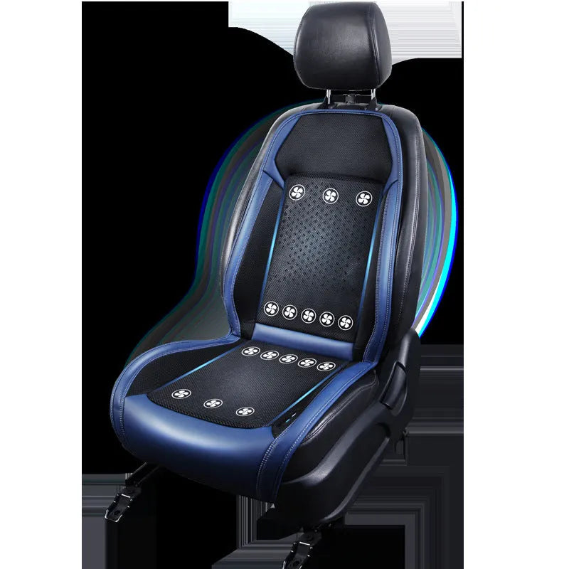 Car seat cooling pad with USB cable for ventilation and massage functions in solid colour design