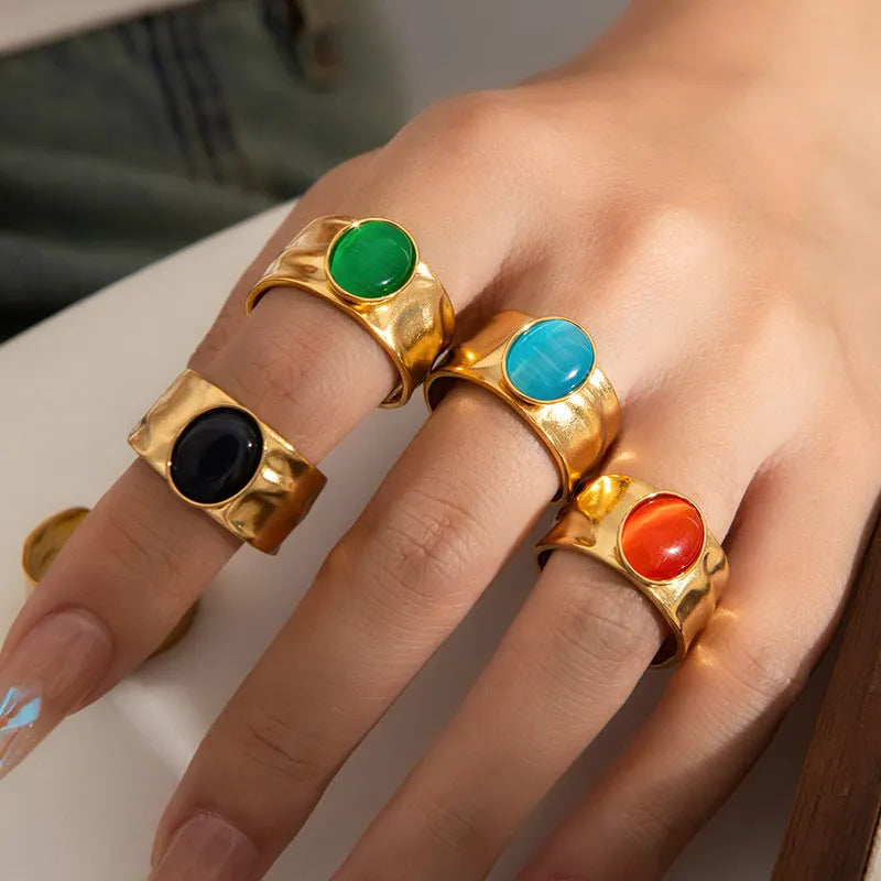 Titanium steel gold multicolor adjustable open ring for women, U-shaped circle style, eight colour options