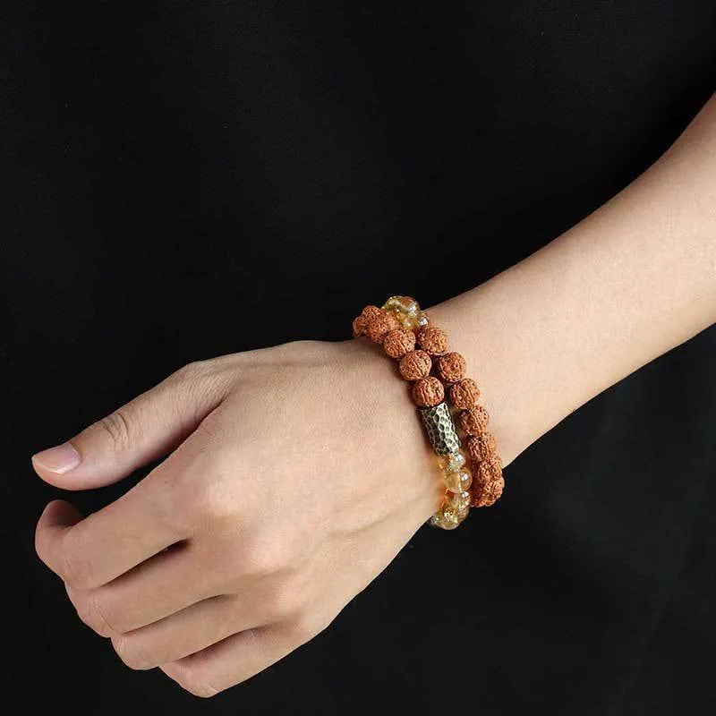 Retro style yellow tower crystal bracelet with manual processing in single or double ring design