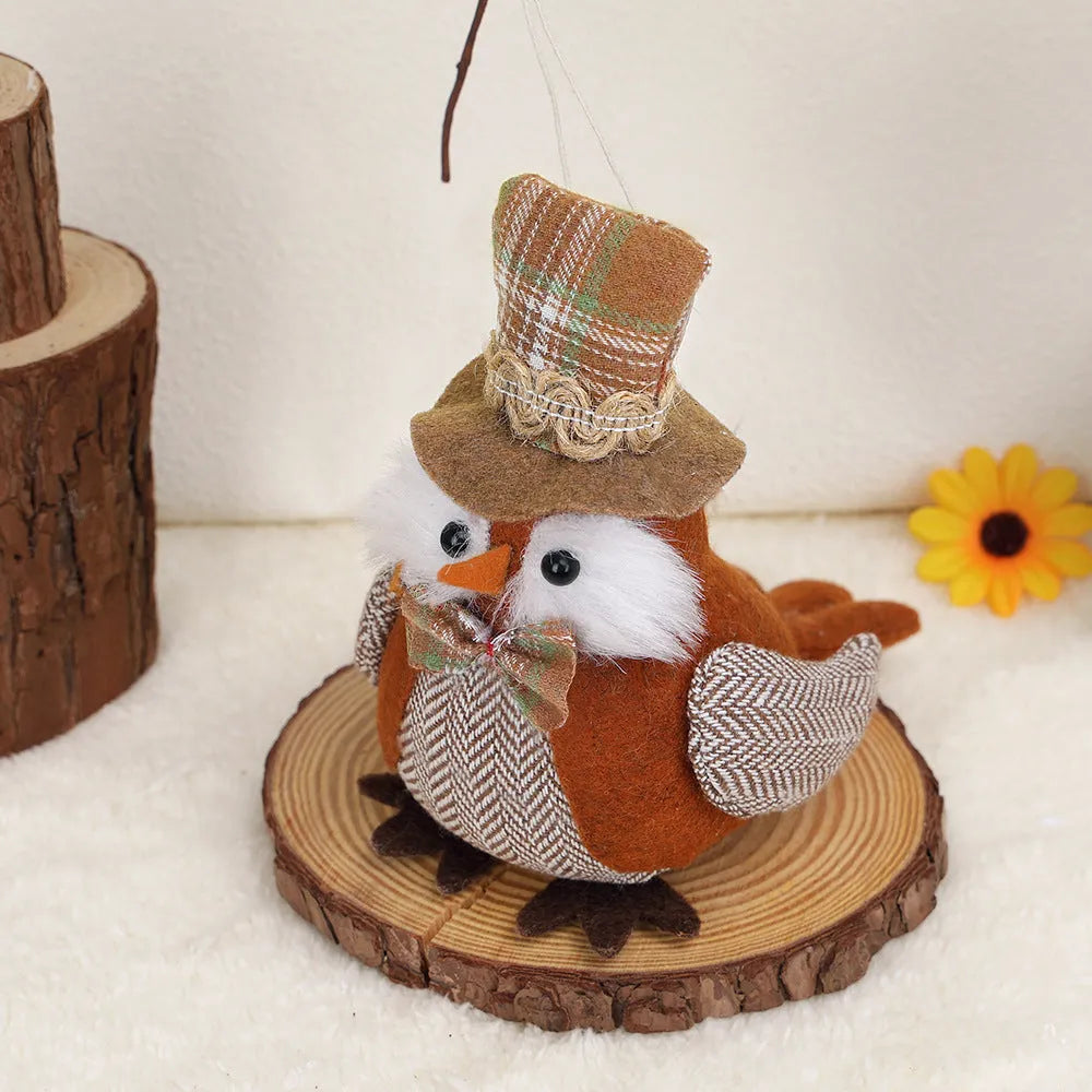 Thanksgiving harvest owl pendant ornament in orange or green polyester cloth with hanging loop