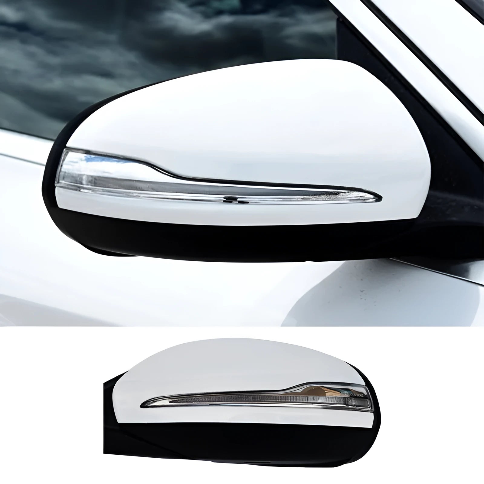 Mercedes-Benz W205 C-Class replacement rearview mirror assembly with ABS shell in black and white primer options