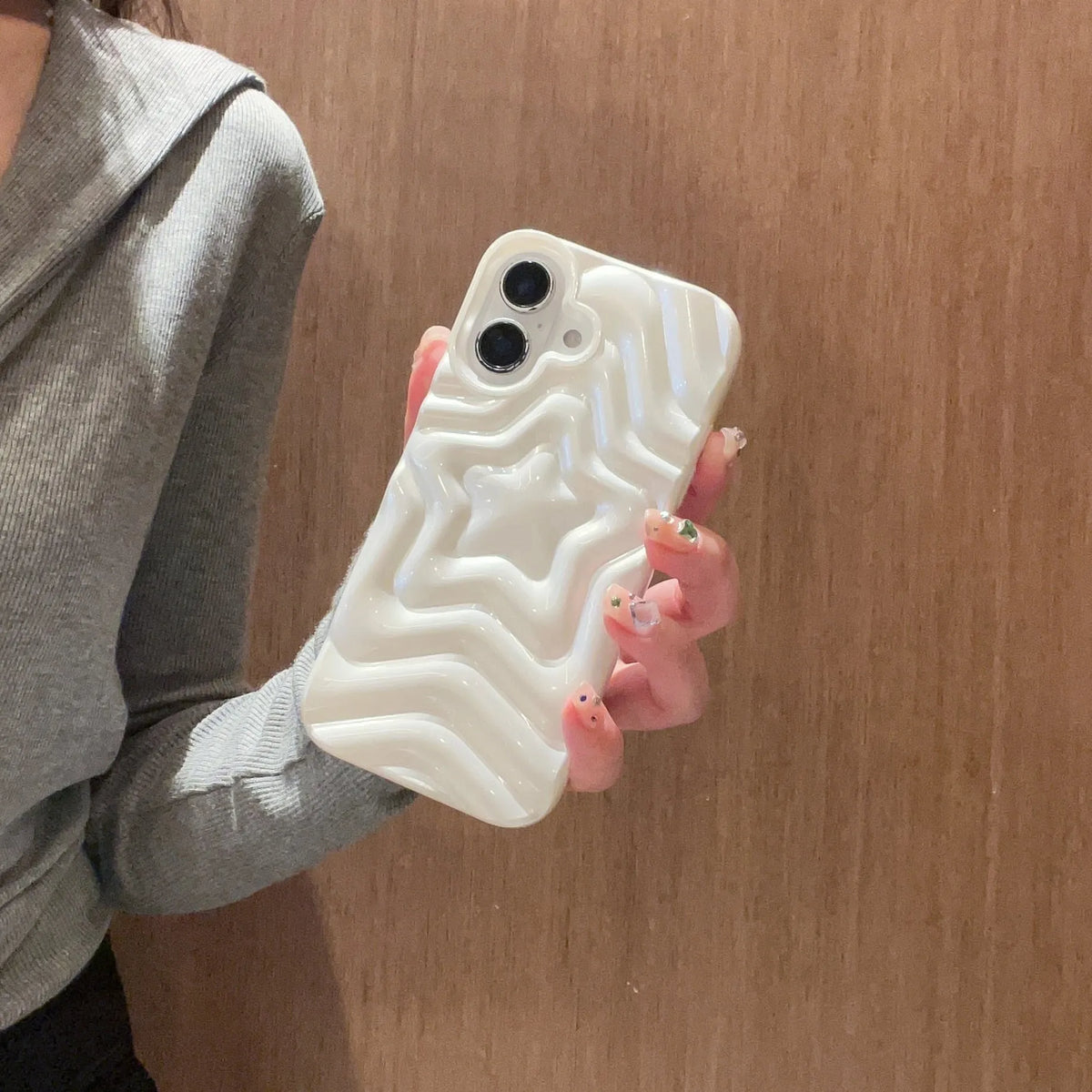 Pearlescent white three-dimensional stacking XINGX TPU phone case for Apple iPhone, anti-fall back cover