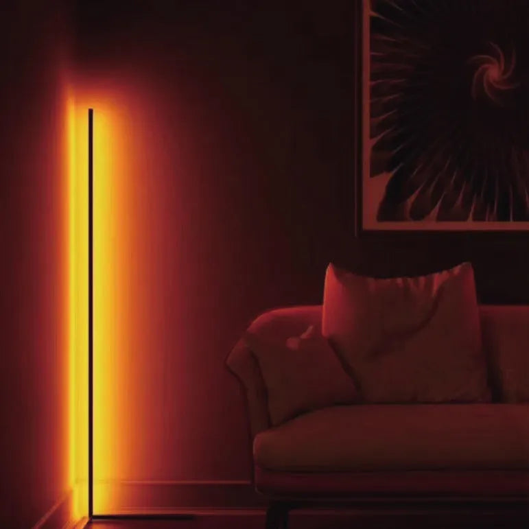 Black aluminium alloy smart RGB floor lamp with silicone shade and remote control