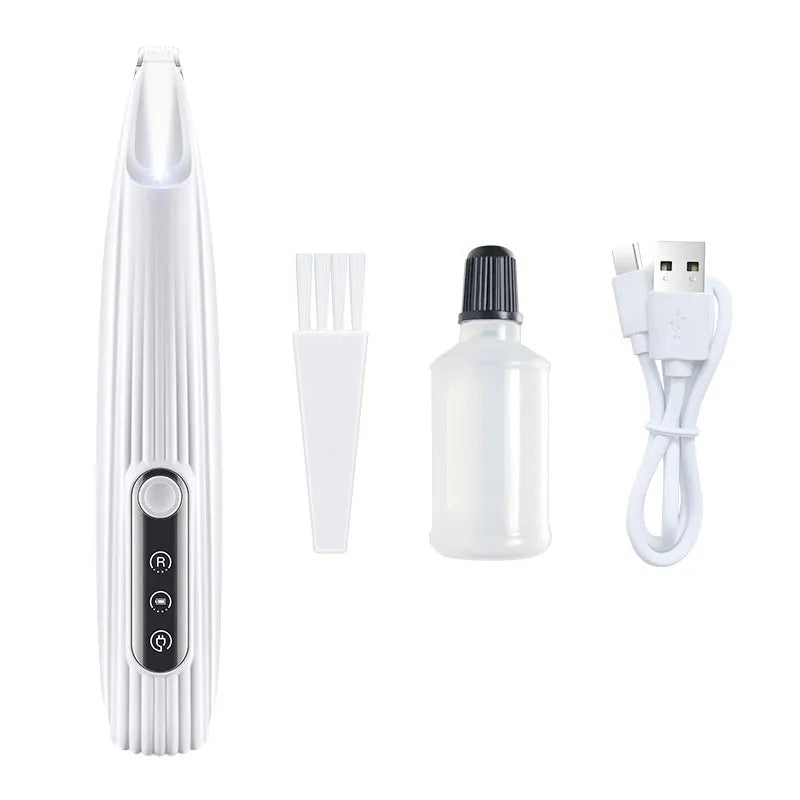 Pets Efficient LED shaving cat dog foot hair electric clipper in white with LED light on